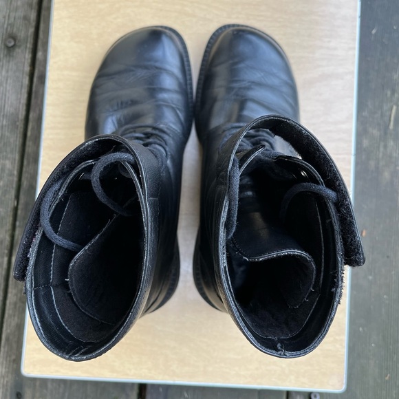 Dockers Wm’s Black Leather Lace up With Velcro Top Strap Combat Boots Sz 8.5 M - Picture 9 of 15